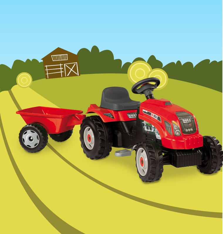 Smoby Tracteur enfant à pédales Builder Max avec remorque